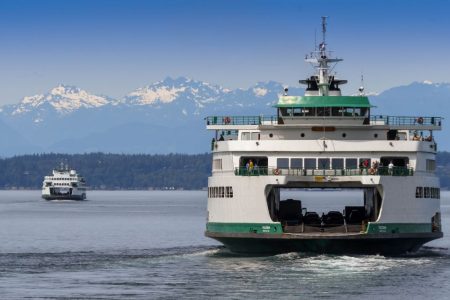 Washington State Ferry leaving Seattle to cross Puget Sound