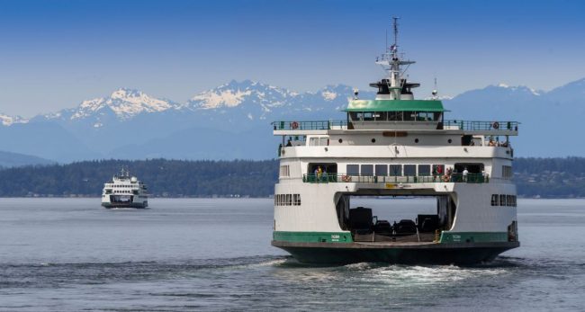 Washington State Ferry leaving Seattle to cross Puget Sound