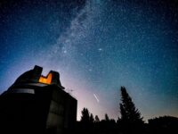 Milky Way galaxy at night over observatory dome