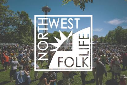 Northwest Folklife logo over Seattle Center image