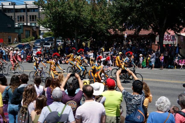 Fremont Fair parade painted cyclists