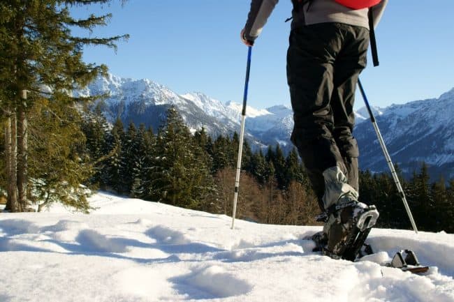 snowshoeing on a mountain trail