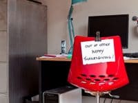 Out of Office Happy Thanksgiving sign on chair