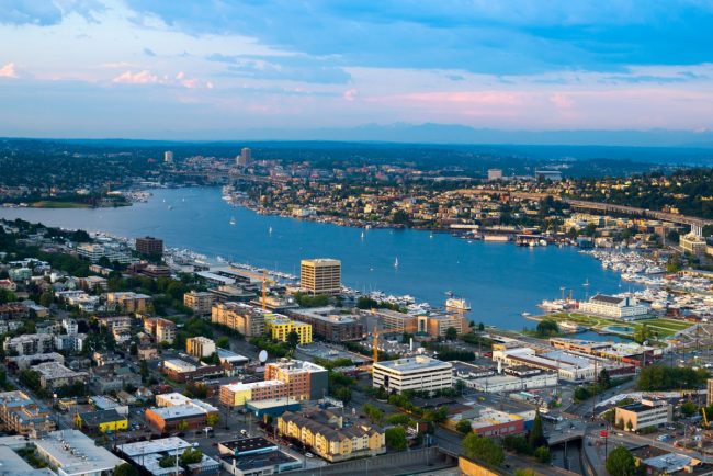 Aerial view of Lake Union in Seattle