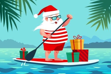 SUP Santa paddleboard with gifts