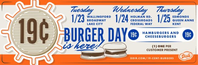 Banner for Dick's Drive-In 19-cent burger day 2024, Jan 23-25