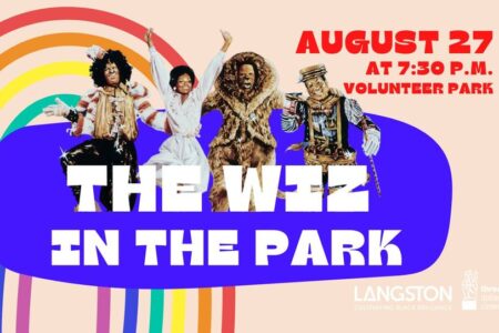Banner for "The Wiz" in Volunteer Park, Seattle, August 27, 2023