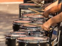 drum line ready for a parade