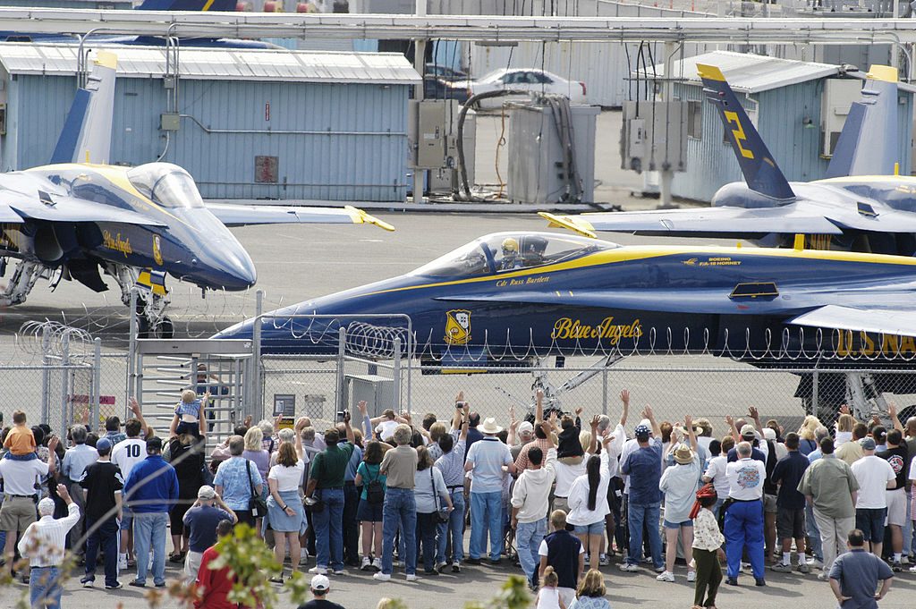U.S. Navy Blue Angels on the runway at Seattle Museum of Flight By U.S. Navy photo by Mate 2nd Class Eli J. Medellin. [Public domain], via Wikimedia Commons