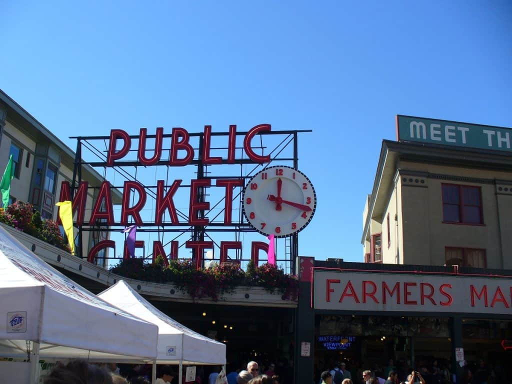 Pike Place Market clock sign