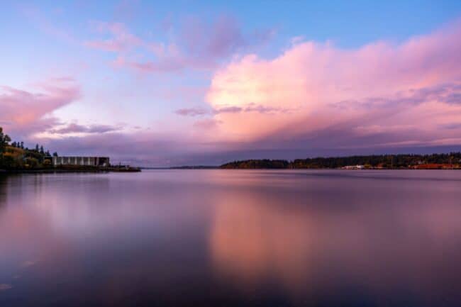 Sunset over Puget Sound's Budd Inlet in Olympia Washington