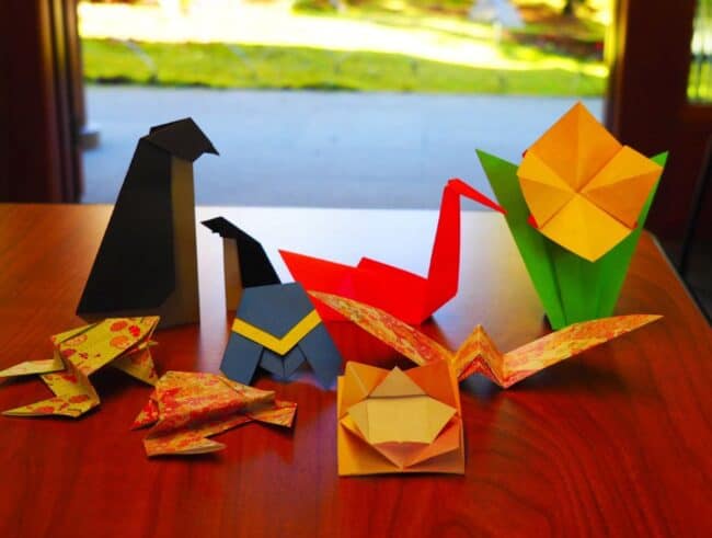 colorful origami on a table
